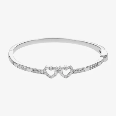Sparkle Allure Womens Cubic Zirconia Pure Silver Over Brass Heart Bangle Bracelet
