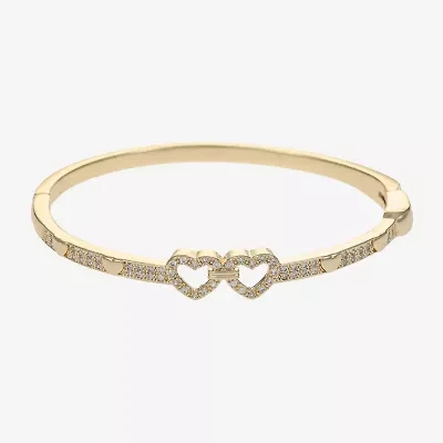 Sparkle Allure Womens Cubic Zirconia 14K Gold Over Brass Heart Bangle Bracelet