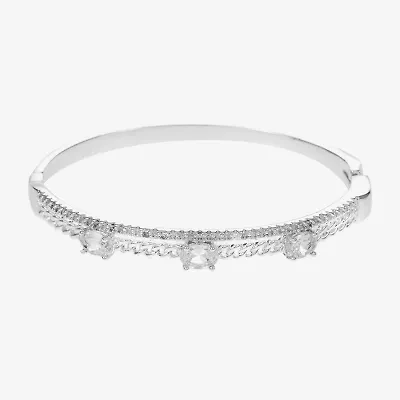 Sparkle Allure Womens Cubic Zirconia Pure Silver Over Brass Oval Round Bangle Bracelet
