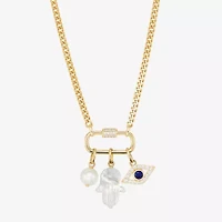 Limited Quantities! Womens White Cultured Freshwater Pearl 14K Gold Over Silver Evil Eye Hamsa 18 Inch Pendant Necklace