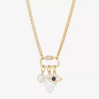 Limited Quantities! Womens White Cultured Freshwater Pearl 14K Gold Over Silver Evil Eye Hamsa 18 Inch Pendant Necklace