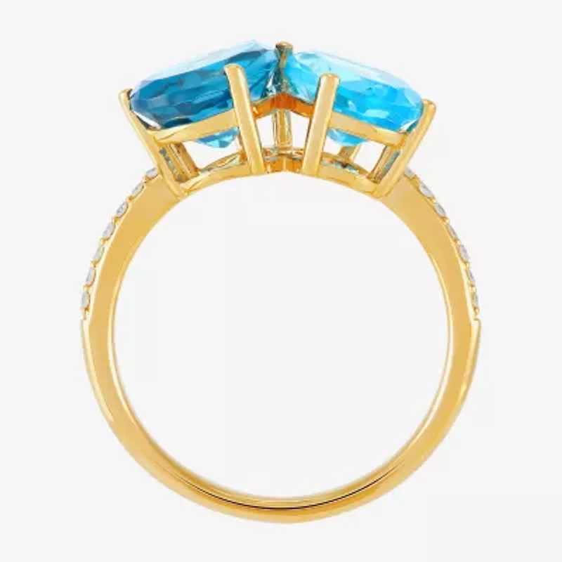 Limited Quantities! Womens Diamond Accent Genuine Blue Topaz 14K Gold Oval Pear Cocktail Ring