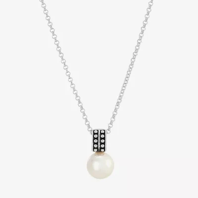 Limited Quantities! Womens White Cultured Freshwater Pearl Sterling Silver Round 18 Inch Pendant Necklace