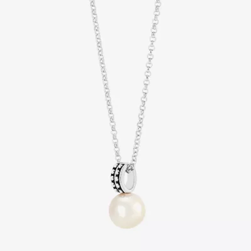 Limited Quantities! Womens White Cultured Freshwater Pearl Sterling Silver Round 18 Inch Pendant Necklace