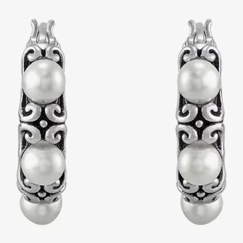 Limited Quantities! Womens White Cultured Freshwater Pearl Sterling Silver 19.2mm Hoop Earrings