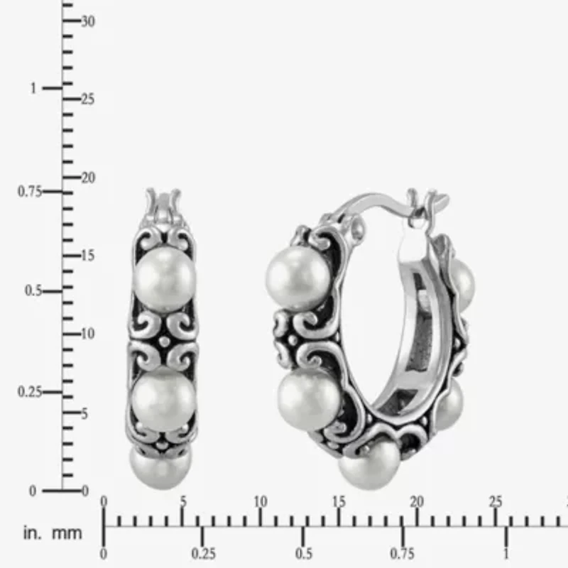 Limited Quantities! Womens White Cultured Freshwater Pearl Sterling Silver 19.2mm Hoop Earrings