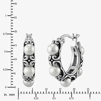 Limited Quantities! Womens White Cultured Freshwater Pearl Sterling Silver 19.2mm Hoop Earrings
