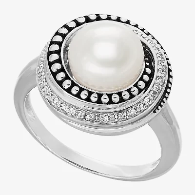 Limited Quantities! Womens 1/8 CT. T.W. 8.5MM White Cultured Freshwater Pearl Sterling Silver Round Cocktail Ring