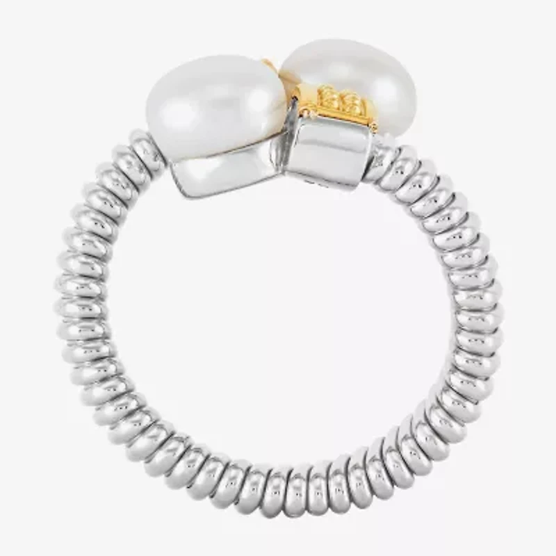 Limited Quantities! Womens 7.5-8MM White Cultured Freshwater Pearl 14K Gold Sterling Silver Bypass  Cocktail Ring
