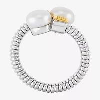 Limited Quantities! Womens 7.5-8MM White Cultured Freshwater Pearl 14K Gold Sterling Silver Bypass  Cocktail Ring