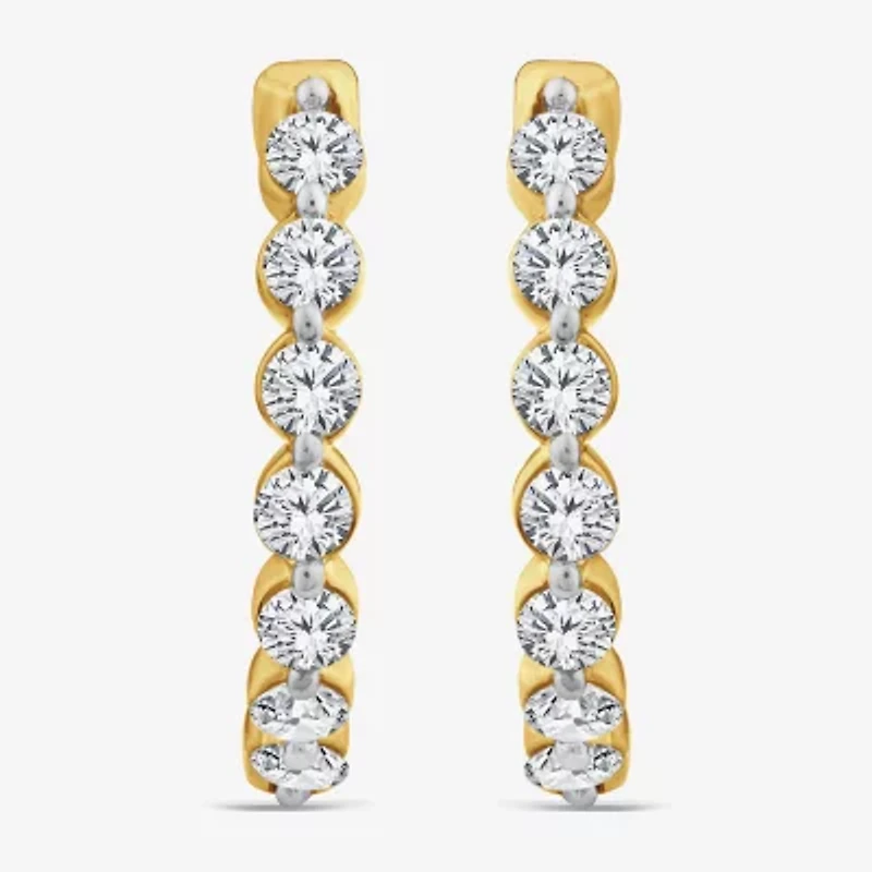 (F/ Si2) Womens 1 CT. T.W. Lab Grown White Diamond 10K Gold 13.9mm Hoop Earrings