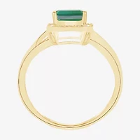 Yes Please! Womens Lab Created Green Emerald 14K Gold Over Silver Halo Side Stone Cocktail Ring