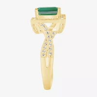 Yes Please! Womens Lab Created Green Emerald 14K Gold Over Silver Halo Side Stone Cocktail Ring