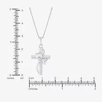 Womens White Cubic Zirconia Sterling Silver Cross Heart 18 Inch Pendant Necklace