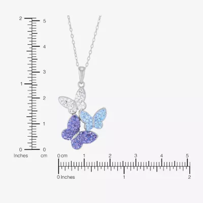 Womens Purple Crystal Sterling Silver Butterfly 18 Inch Pendant Necklace
