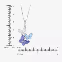 Womens Purple Crystal Sterling Silver Butterfly 18 Inch Pendant Necklace