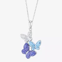 Womens Purple Crystal Sterling Silver Butterfly 18 Inch Pendant Necklace