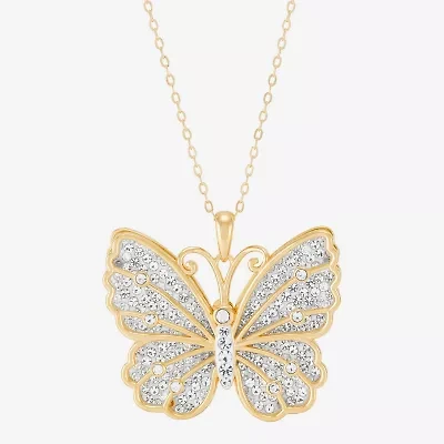 Womens White Crystal 14K Gold Over Silver Butterfly 18 Inch Pendant Necklace