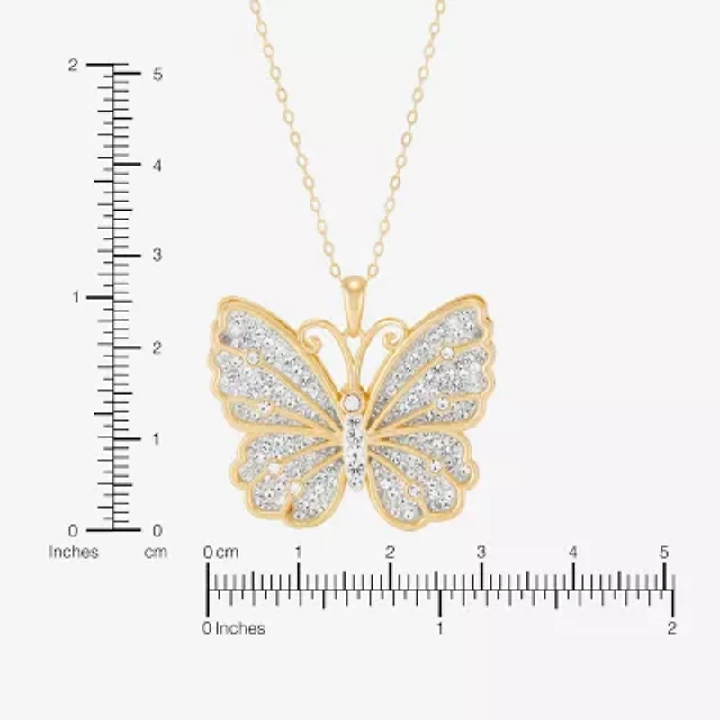 Womens White Crystal 14K Gold Over Silver Butterfly 18 Inch Pendant Necklace