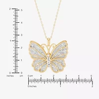 Womens White Crystal 14K Gold Over Silver Butterfly 18 Inch Pendant Necklace