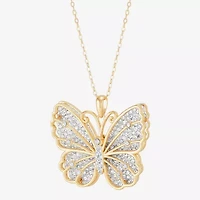 Womens White Crystal 14K Gold Over Silver Butterfly 18 Inch Pendant Necklace