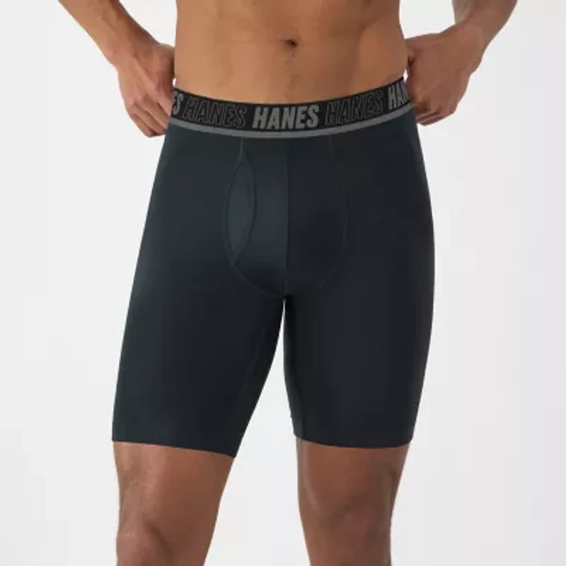 Hanes Moves X-Temp Performance Total Support Pouch Mens 4 Pack Long Leg Boxer Briefs Umsld4