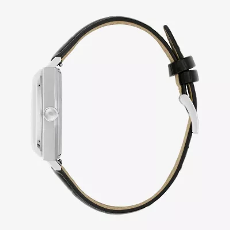 Bulova Mens Automatic Black Leather Strap Watch 96b483