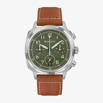 Bulova Mens Chronograph Brown Leather Strap Watch 96b482