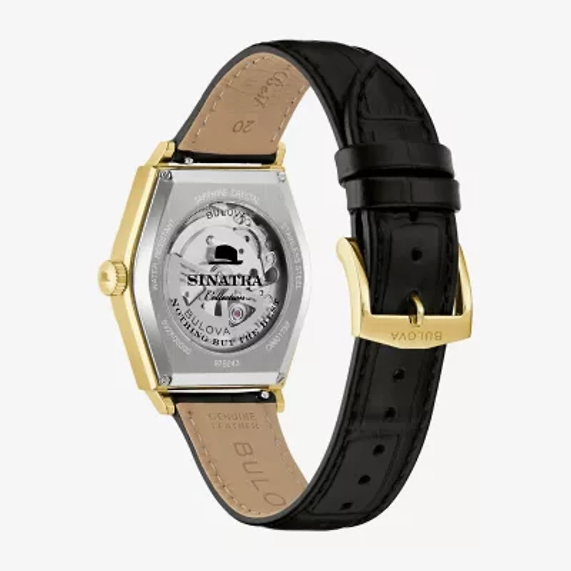 Bulova Mens Automatic Black Leather Strap Watch 97b243