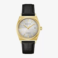 Bulova Mens Automatic Black Leather Strap Watch 97b243