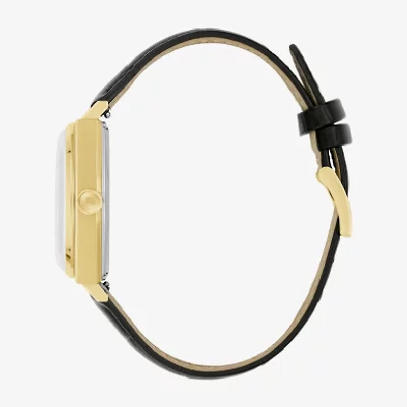 Bulova Mens Automatic Black Leather Strap Watch 97b243