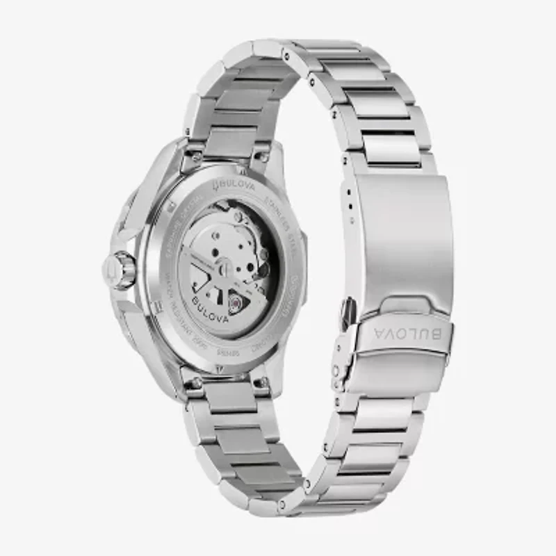 Bulova Mens Automatic Silver Tone Stainless Steel Bracelet Watch 98b466