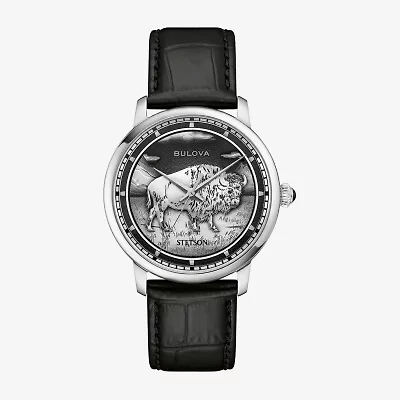 Bulova Classic Bul Mens Automatic Black Leather Strap Watch 96a333