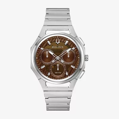Bulova Curv Mens Chronograph Silver Tone Stainless Steel Bracelet Watch 96k117