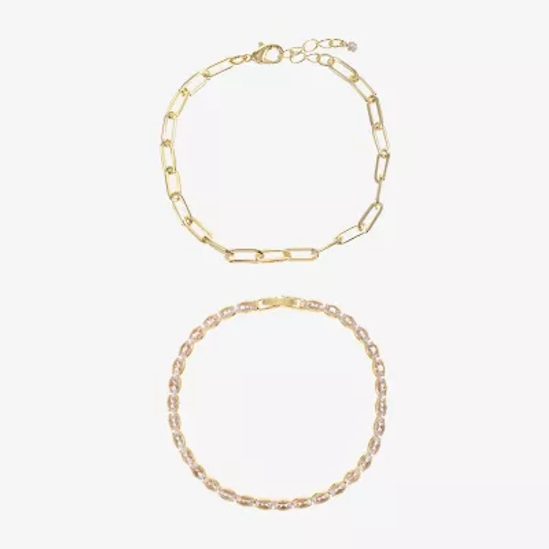 Sparkle Allure Tennis & Chain Womens 2-pc. Cubic Zirconia 14K Gold Over Brass Bracelet Set