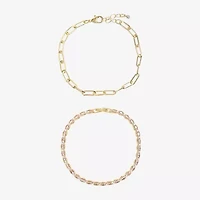 Sparkle Allure Tennis & Chain Womens 2-pc. Cubic Zirconia 14K Gold Over Brass Bracelet Set