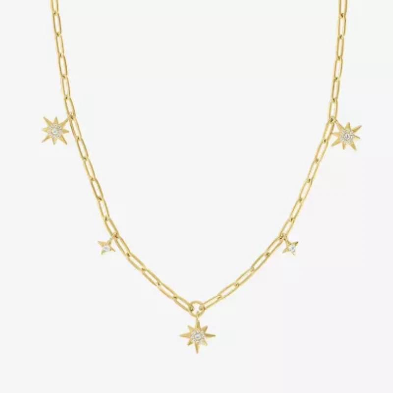 Womens Lab Created White Sapphire 14K Gold Over Silver Star 16 Inch Pendant Necklace