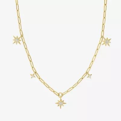 Womens Lab Created White Sapphire 14K Gold Over Silver Star 16 Inch Pendant Necklace