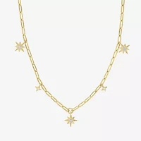 Womens Lab Created White Sapphire 14K Gold Over Silver Star 16 Inch Pendant Necklace