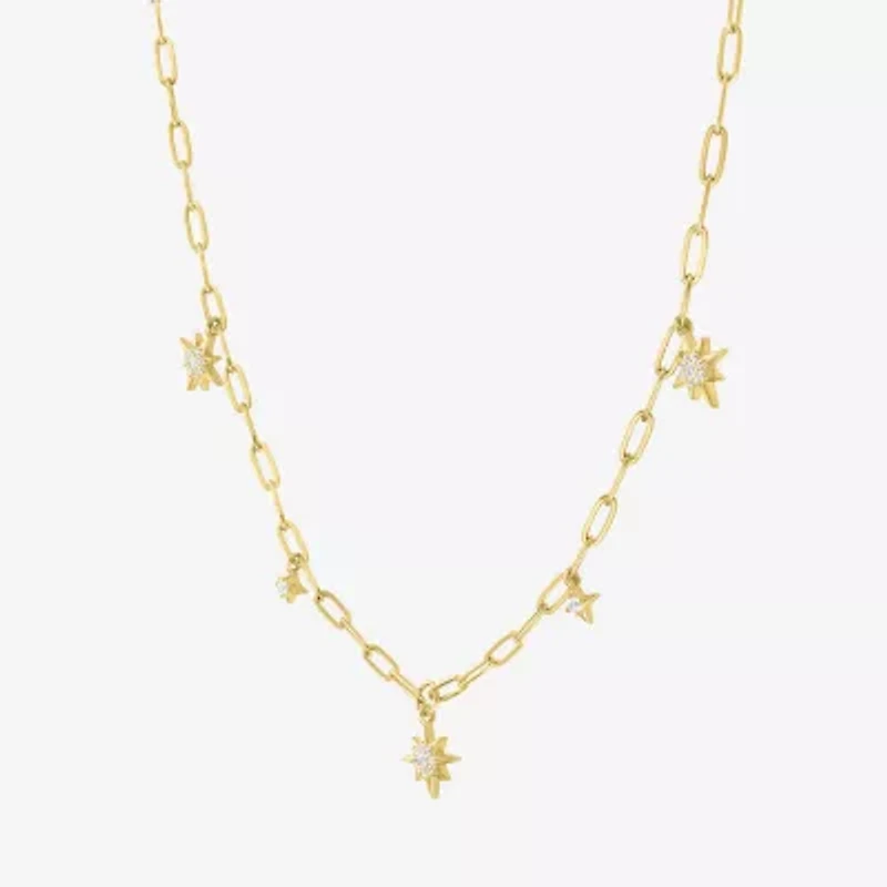 Womens Lab Created White Sapphire 14K Gold Over Silver Star 16 Inch Pendant Necklace