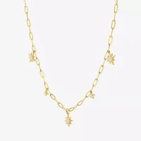 Womens Lab Created White Sapphire 14K Gold Over Silver Star 16 Inch Pendant Necklace