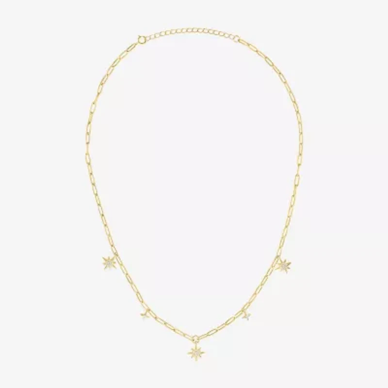 Womens Lab Created White Sapphire 14K Gold Over Silver Star 16 Inch Pendant Necklace