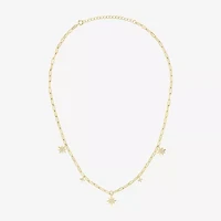 Womens Lab Created White Sapphire 14K Gold Over Silver Star 16 Inch Pendant Necklace