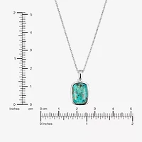 Womens Enhanced Blue Turquoise Sterling Silver Rectangular 18 Inch Pendant Necklace
