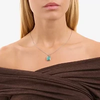 Womens Enhanced Blue Turquoise Sterling Silver Rectangular 18 Inch Pendant Necklace