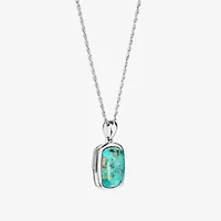 Womens Enhanced Blue Turquoise Sterling Silver Rectangular 18 Inch Pendant Necklace