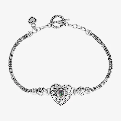 Womens Multi Color Cubic Zirconia Sterling Silver Charm Bracelet