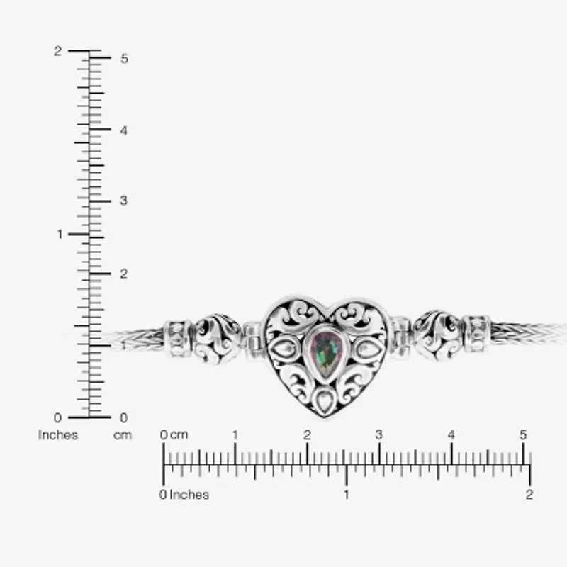 Womens Multi Color Cubic Zirconia Sterling Silver Charm Bracelet