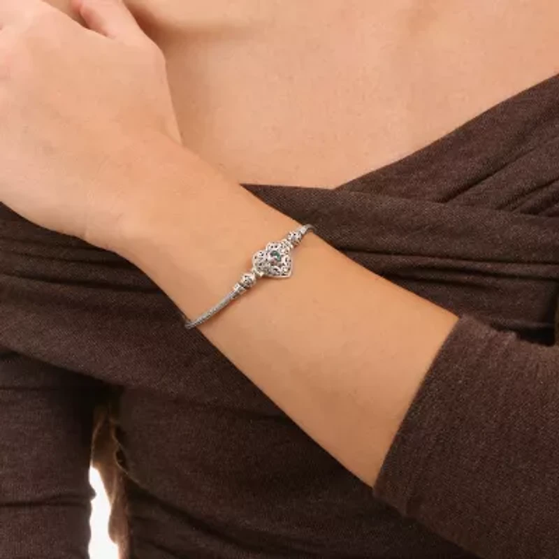 Womens Multi Color Cubic Zirconia Sterling Silver Charm Bracelet