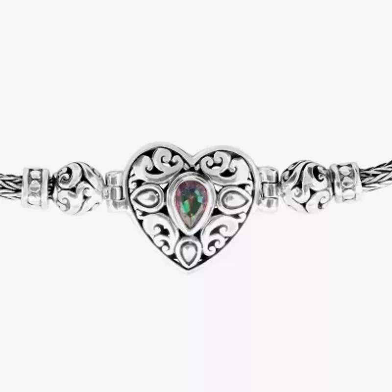 Womens Multi Color Cubic Zirconia Sterling Silver Charm Bracelet